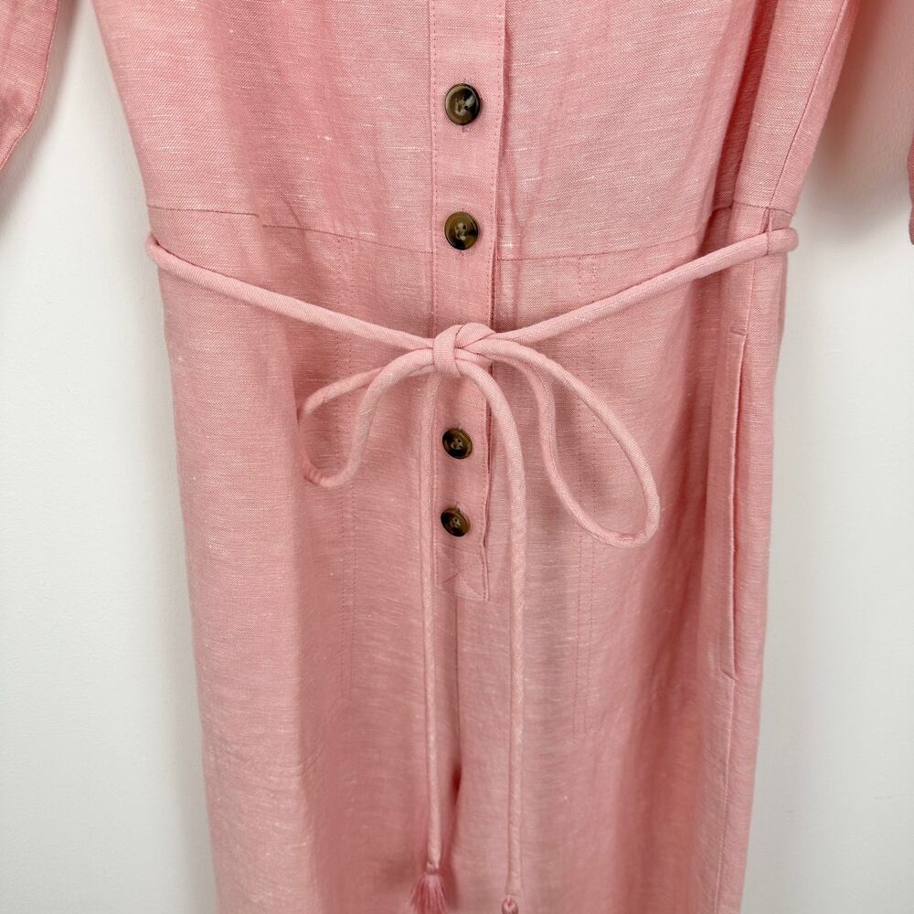 NEW Madewell Linen Blend Puff Sleeve Tassel Tie Jumpsuit Relaxed Fit Pink XXS - Picture 14 of 16